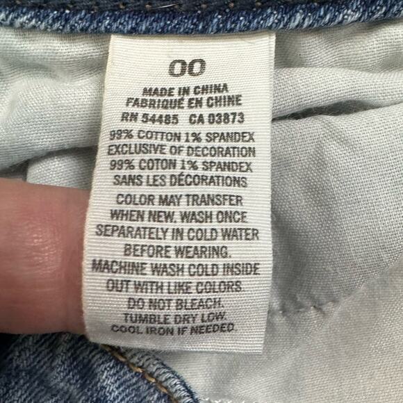 American Eagle Light Wash Denim Lace Trim Boho Jean Short Womens Size 00 Raw Hem - Picture 5 of 6